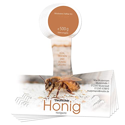 Apoidea – Honig Etiketten Cut-Out mit Gewährverschluss selbstklebend & personalisierbar - 100 Stück/Etiketten Honiggläser 500g / Honig Aufkleber für selbstgemachten Honig/Honigetiketten von Apoidea