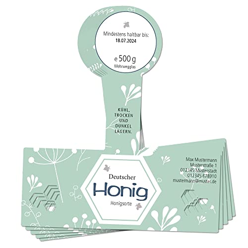 Apoidea – Honig Etiketten Cut-Out mit Gewährverschluss selbstklebend & personalisierbar - 100 Stück/Etiketten Honiggläser 500g / Honig Aufkleber für selbstgemachten Honig/Honigetiketten von Apoidea