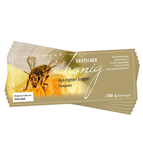 Apoidea – Honig Etiketten Rechteckig selbstklebend & personalisierbar - 100 Stück/Etiketten Honiggläser 500g / Honig Aufkleber für selbstgemachten Honig/Honigetiketten für Honiggläser von Apoidea