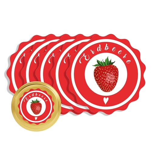Apoidea – Marmeladen Etiketten selbstklebend 36 Stück/hochwertige Etiketten für Marmeladengläser/Aufkleber Marmeladengläser/Runde Etiketten selbstklebend Marmelade - Erdbeer von Apoidea