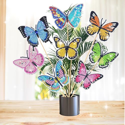 8 Stück Diamond Painting Schmetterling Deko, DIY Diamond Painting Set Kinder Erwachsene, Diamant Bastelset Zubehör für Pflanzen Dekoration von Gärten und Balkonen, Geschenk Für Frauen und Mädchen von ApollOptimum