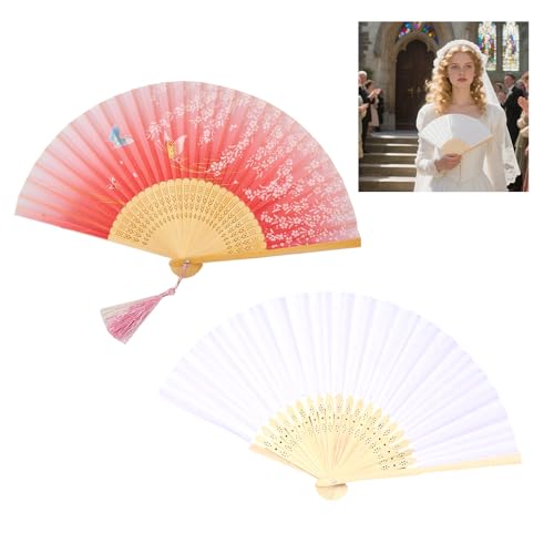 FäCher Klein Set –FäCher Stabil Faltbare, Aus Bambus Oder Stoff Mit Quaste, Seidigem Stoff Oder Blumenmuster – 2 StüCk Pro Pack FäCher Stabil – FüR Hochzeit, Geburtstag, Party, Fotografie Und Wanddek von ApollOptimum