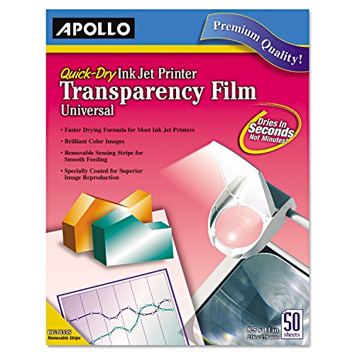 Apollo Transparente Folie für Tintenstrahldrucker, universell, schnelltrocknend, 50 Blatt/Packung (VCG7033S) von Apollo