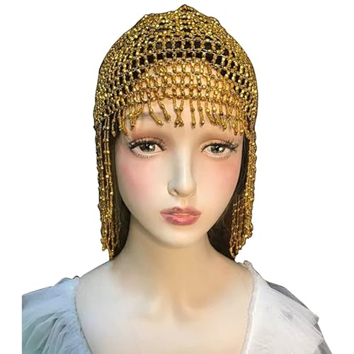 Apooke 1920er Jahre Perlenkappe, Kopfbedeckung, brüllende 20er Jahre, Bauchtanz-Kopfbedeckung, exotische Kleopatras, Kopfbedeckung für Cosplays, Themenpartys, Perlenkappe, Kopfbedeckung für Frauen von Apooke