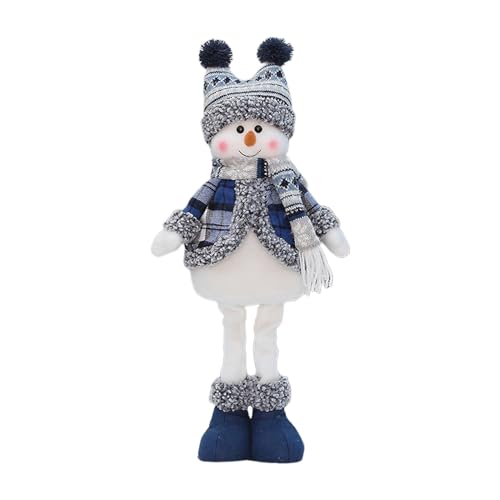 Apooke Blauer Weihnachts-Schneemann mit warmer Mütze und Schal, Plüschstoff, Teleskop-Schneemann, Stehfigur, Urlaubsdekoration von Apooke