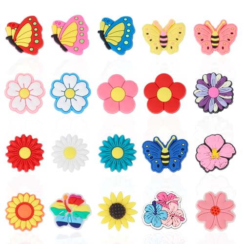 Aposwow Blumen-Fokal-Perlen für Stifte, niedliche Schmetterlings-Perlen aus Silikon für Schlüsselanhänger, DIY-Perlenstifte, Armband, Schmuck, 20 Stück von Aposwow