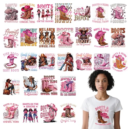 Aposwow DTF Transfers Ready to Press – 30 Stück Stiefel auf dem Groud, Western-Aufkleber zum Aufbügeln, Cowgirl-Stiefel, Wärme-Sublimationsaufkleber für selbstgemachte T-Shirts, Hoodies, Kleidung von Aposwow
