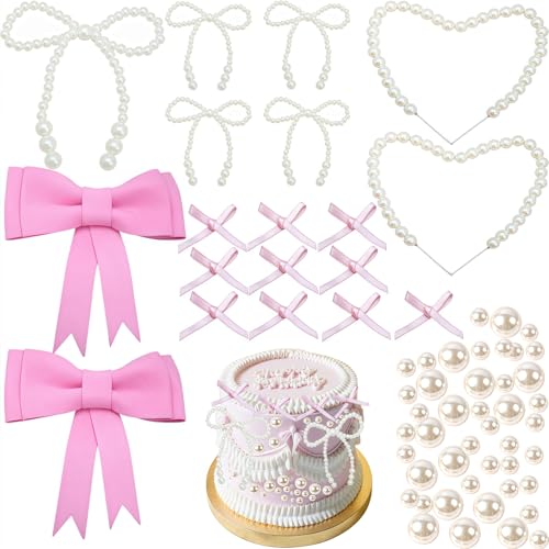 20 Stück Perlenschleifen-Kuchenaufsätze, herzförmige Perlenkette, rosa Schleifen, geeignet für Geburtstag, Hochzeit, Party, Kuchendekoration 20 Stück Perlenschleifen-Kuchenaufsätze, herzförmige Perlenkette, rosa Schleifen, geeignet für Geburtstag, Hochzeit, Party, Kuchendekoration von Apoukmty