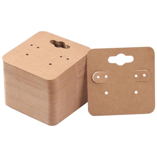 200 Stück Ohrring-Display-Karten, 5 x 5 cm, Schmuckanhänger, 6 Löcher, handgefertigtes Kraftpapier, Halsketten-Display-Karten für Schlüsselanhänger, Ohrringe, Haarbänder zum Aufhängen (braun) von Apoukmty