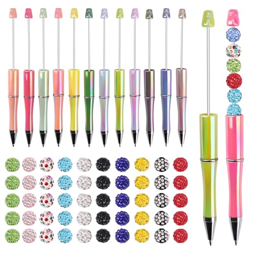 Apoukmty Perlenstifte-Set, 12 Kunststoff-Stifte mit 50 Stück, 10 mm, mehrfarbig, Strassperlen für Büro, Schule, Zuhause Apoukmty Perlenstifte-Set, 12 Kunststoff-Stifte mit 50 Stück, 10 mm, mehrfarbig, Strassperlen für Büro, Schule, Zuhause von Apoukmty