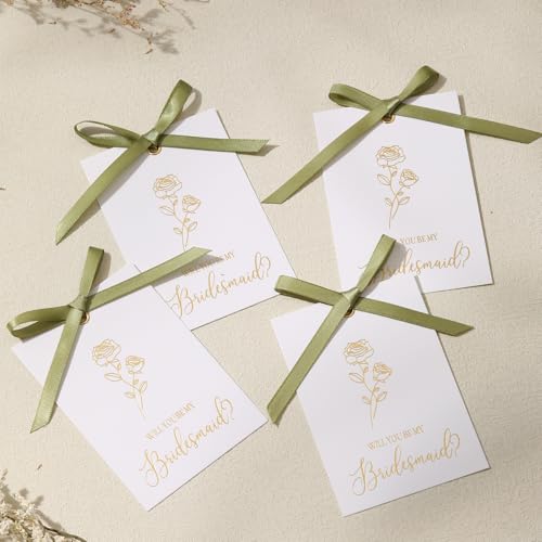 11-teiliges "Will You Be My Bridesmaid"-Antragskarten-Set: 8 Brautjungfern-Antragskarten, 2 Trauzeuginnen, 1 Karte mit Schleifenband, Blumen-Metallic-Brautgeschenk für Hochzeit, Braut, Salbeigrün von Apprabbr