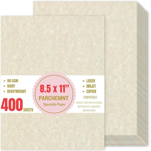 Pergamentpapier für Urkunden, Lebensläufe, Diplome, 90 g/m², strukturiertes Schreibwaren, druckerfreundlich (Elfenbein, 21,6 x 27,9 cm) (Elfenbein, Briefgröße – 400 Stück) von Apprabbr