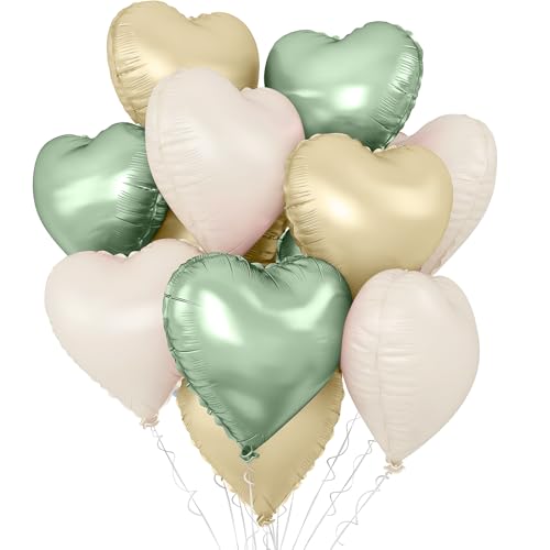Goldfarbene grüne weiße Herzballons, klein, 45,7 cm Folienballons mit Strohhalmen und Bändern, Geburtstagsballon-Dekorationsset für Neugeborene, Dusche, Hochzeit, Verlobung, Geburtstag Goldfarbene grüne weiße Herzballons, klein, 45,7 cm Folienballons mit Strohhalmen und Bändern, Geburtstagsballon-Dekorationsset für Neugeborene, Dusche, Hochzeit, Verlobung, Geburtstag von Apradas