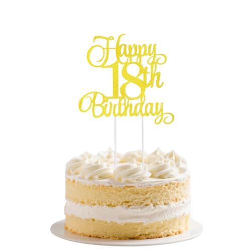 Kuchendekoration zum 18. Geburtstag, goldfarben, "Happy Golden Birthday", Kuchendekoration für 18. Junge, Mädchen, Party-Dekoration, Zubehör (Gold 18. Geburtstag) von Apradas