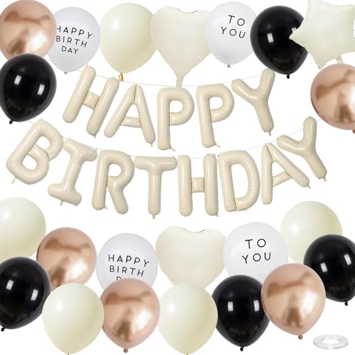 Schwarz Gold Geburtstag Dekorationen Weiß Happy Birthday Banner Luftballons Creme Weiß Herz Folienballons für Frauen Männer Party Dekorationen (Schwarz Gold) von Apradas