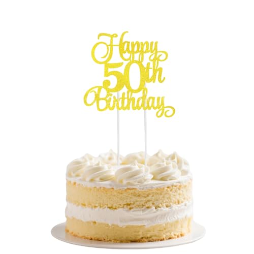 Tortenaufsätze zum 50. Geburtstag, goldfarben, Happy Golden Birthday, Kuchendekoration für 50. Frau, Männer, Party-Dekoration, Zubehör (Gold 50. Geburtstag) von Apradas