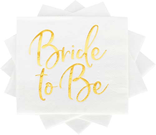 Apriciti Weiße und goldene Cocktail-Servietten, Einweg-Papier für Hochzeitsbankett, mit Goldfolien-Wörtern "Bride to Be", perfekt für Hochzeit, Hochzeitstag, Valentinstag 2025 von Apriciti