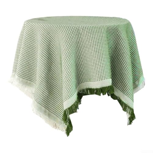 Runde Tischdecke, waschbar, Baumwollmischung mit Fransen, für Tische mit Durchmesser 80cm, 120cm, ideal für Familientreffen (grün) von Aprilsunnyzone