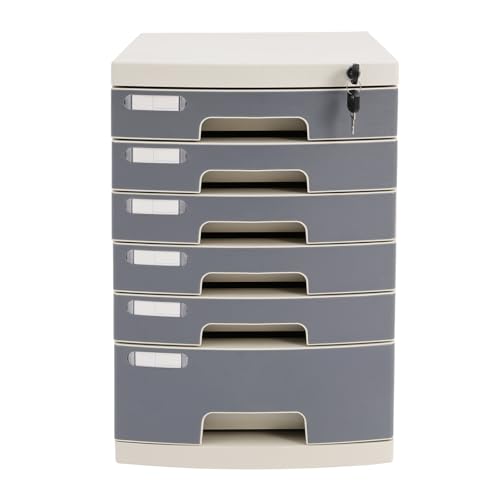 Apriltop Abschließbare Schubladenbox mit 6 Schubladen, Tragfähigkeit 5 Kg, 39.4x29.5x43 cm Dokumentenablage Schreibtisch Weiß Grau, mit Etikettenhaltern, Platzsparend von Apriltop