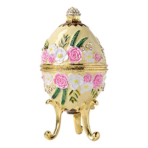 Apropos Handbemaltes Fabergé-Ei im klassischen Vintage-Stil, mit reichhaltiger Emaille und funkelnden Strasssteinen, Schmuckschatulle, hellgelb von Apropos