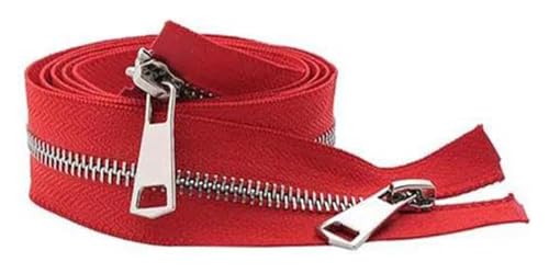 ApuaVireo&Co 5# Nähen Metall Nylon Reißverschlüsse Open-End Doppel Sliders 20-80cm Multicolor(Red,Silver Zipper 50Cm) von ApuaVireo&Co