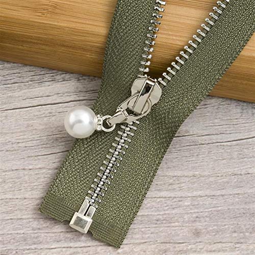 ApuaVireo&Co Nr. 5 Kupferzahn-Reißverschluss mit offenem Ende und selbstsicherndem Verschluss, Mehrfarbig, 85 cm (33,5 Zoll)(Olive R Silver) von ApuaVireo&Co
