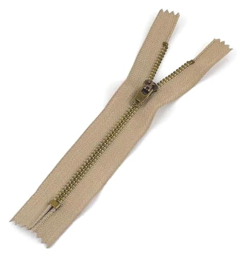 ApuaVireo&Co Reißverschlüsse aus Nylon mit Metallzähnen, Messingmaterial, 10–18 cm, Mehrfarbig, 5er-Pack for Jacken, Basteltaschen(Khaki,15Cm) von ApuaVireo&Co