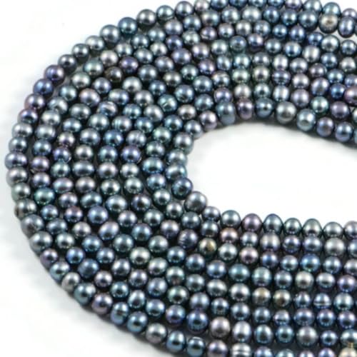Natürliche Süßwasser-Zuchtperlen, 7–8 mm, grau, rund, A, 35,6 cm Strang für Schmuckherstellung, Heilketten, Armbänder und handgefertigte Designs – AqBeadsUk von AqBeadsUk
