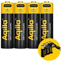 4 Aqiila® USB-Akkus mit Ladekabel USB-C Mignon AA 2.000 mAh von Aqiila®