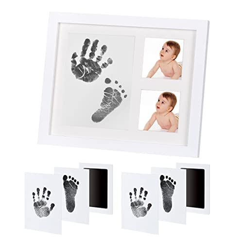 Bilderrahmen für Baby-Tinte mit Clean-Touch-Tinte, dekorativer Rahmen, Geschenk zur Geburt, Set für Hand- und Fußabdrücke, Baby, Jungen, Mädchen, für Neugeborene (weiß) von Aqsacokiya