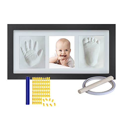 Aqsacokiya Set Fußabdrücke für Babys, Fuß- und Handabdruck-Set für Babys, Rahmen für Fußabdrücke für Neugeborene, Jungen & Mädchen – weißer Ton, Bilderrahmen Set Baby aus Holz für Geburtsliste Baby von Aqsacokiya