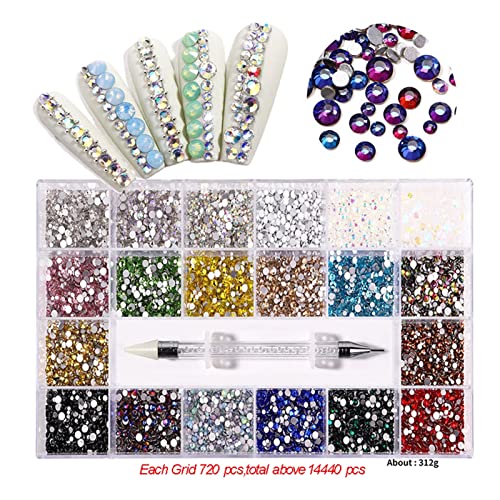 Aqxyedc Gemischt Ab Glaskristall Diamant Flat Strassonstone Nagelkunst Dekoration 21 Gitterbox -Nägelzubehör mit 1 Pick -up -Stift wanglan(02) von Aqxyedc