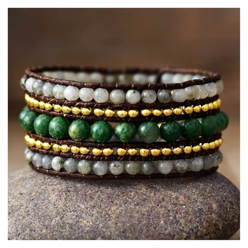 Aqxyedc Perlen handgemachtes mehrreihiges Leder Wickelarmband Vintage Natursteine ​​Webarmband Manschettenarmband wanglan von Aqxyedc