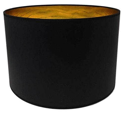 35 cm Lampenschirm Zylinderform schwarz Stoff Goldfutter Handarbeit Deckenanhänger - Tisch - Boden von ArG Lighting