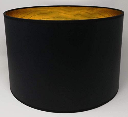 Lampenschirm Zylinder Form Schwarz Stoff Gold Futter Handarbeit Verschiedene Größen Deckenanhänger - Tisch (45 cm Durchmesser 20 cm Höhe) von ArG Lighting