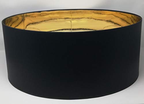 Lampenschirm Zylinder Form Schwarz Stoff Gold Futter Handarbeit Verschiedene Größen Deckenanhänger - Tisch (50 cm Durchmesser 20 cm Höhe) von ArG Lighting
