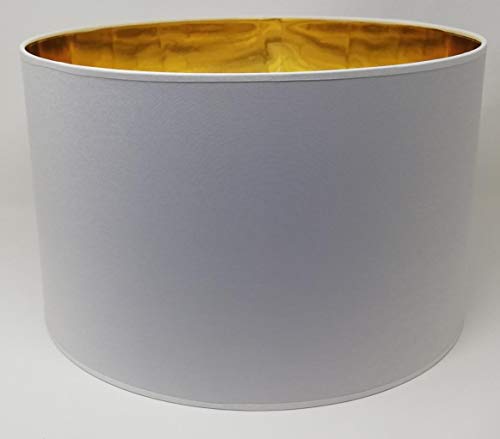 Lampenschirm Zylinder Form Weiß Stoff Gold Futter Handarbeit Verschiedene Größen Deckenanhänger - Tisch (30 cm Durchmesser 20 cm Höhe) von ArG Lighting