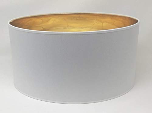 Lampenschirm Zylinder Form Weiß Stoff Gold Futter Handarbeit Verschiedene Größen Deckenanhänger - Tisch (40 cm Durchmesser 20 cm Höhe) von ArG Lighting