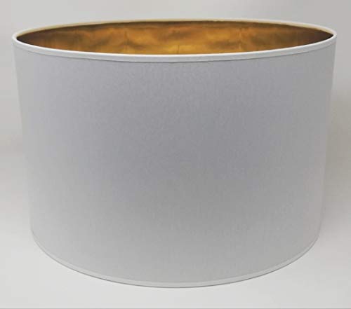 Lampenschirm Zylinder Form Weiß Stoff Gold Futter Handarbeit Verschiedene Größen Deckenanhänger - Tisch (40 cm Durchmesser 25 cm Höhe) von ArG Lighting