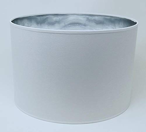 Lampenschirm Zylinder Form Weiß Stoff Silber Futter Handarbeit Verschiedene Größen Deckenanhänger - Tisch (40 cm Durchmesser 20 cm Höhe) von ArG Lighting