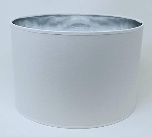 Lampenschirm Zylinder Form Weiß Stoff Silber Futter Handarbeit Verschiedene Größen Deckenanhänger - Tisch (45 cm Durchmesser 25 cm Höhe) von ArG Lighting