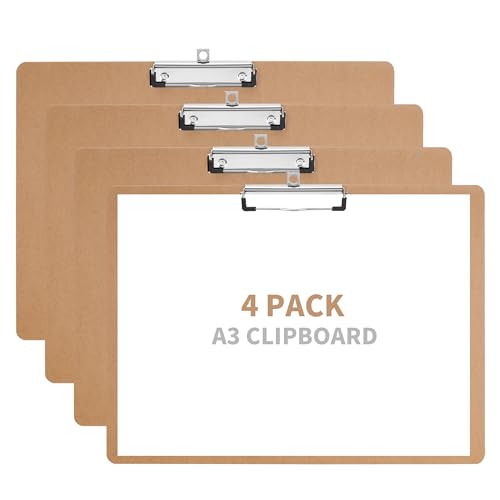 Aramanara 4 Stück A3-Klemmbrett, großes Klemmbrett aus Holz, Querformat, 33 x 44,2 cm, horizontale Büroklammerblock mit niedrigem Profil-Clip zum Zeichnen, Skizzieren, Schreiben Aramanara 4 Stück A3-Klemmbrett, großes Klemmbrett aus Holz, Querformat, 33 x 44,2 cm, horizontale Büroklammerblock mit niedrigem Profil-Clip zum Zeichnen, Skizzieren, Schreiben von Aramanara