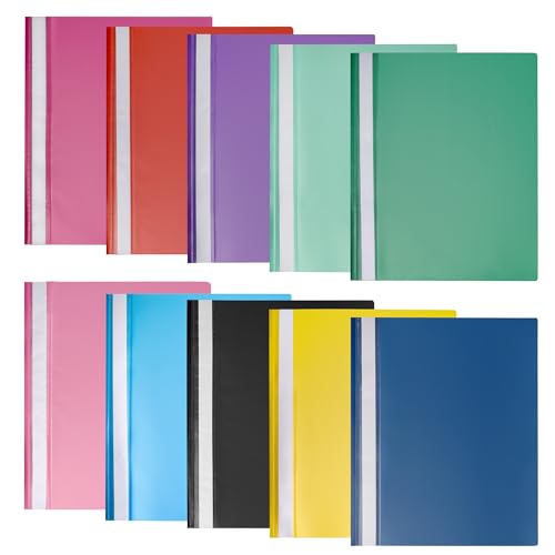 Aramanara A4-Projektmappe, Kunststoff, Präsentations-Projektmappe mit transparentem Deckel, für Berichte, Dokumente, Organizer, Halter für Büro, Schule, Zuhause (10 Farben), 60 Stück von Aramanara