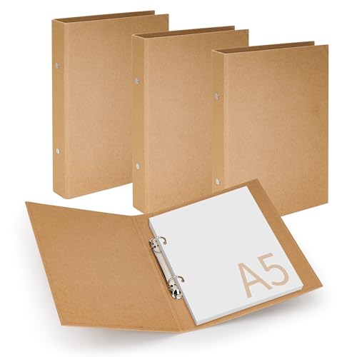 Aramanara Ringbücher aus Kraftpapier, A5, nachfüllbar, 2-Ringbuch, Notizbuch, für Schule, Büro, persönlich, Braun, 4 Stück von Aramanara
