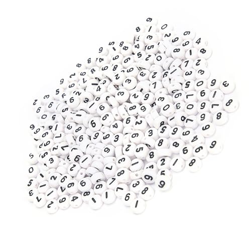 500 Stück Weiße, Flache, Runde Zahlenperlen aus Acryl, 4 X 7 Mm, Perfekt für die DIY-Schmuckherstellung von Aramox