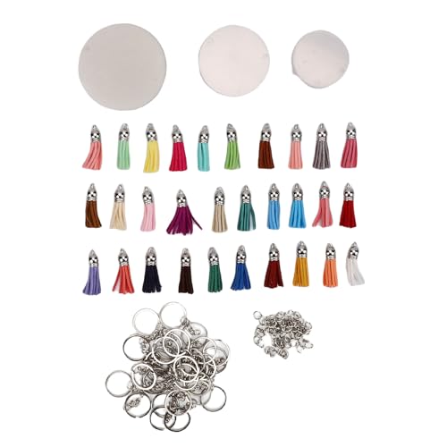 Aramox Acrylschlüsselkäse -Set, 150pcs Klare Runde Rohlinge mit Quasten und Schlüsselringen für Handwerk, Dekorationen, Souvenirs, Schlüsselketten -Making -Set von Aramox