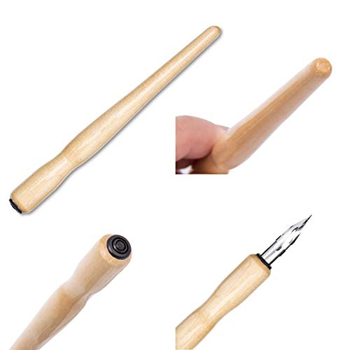 Aramox Comic -Stift -Set mit Festem Holzhalter, Edelstahlnibs und Tintenflasche für Anfänger und Kalligraphieliebhaber (Wie gezeigt) von Aramox