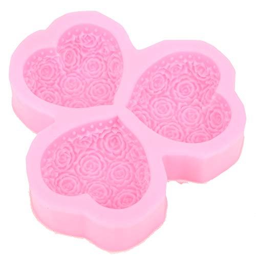 Aramox Herz Silikonform Schokoladenform Süßigkeiten Macher 3 Hohlraum Rosenblätter Design für Kuchen Seifen Pizza Brot Mousse Pudding Obsttörtchen BPA Mikrowellenofen Kühlschrank Safe Safe von Aramox