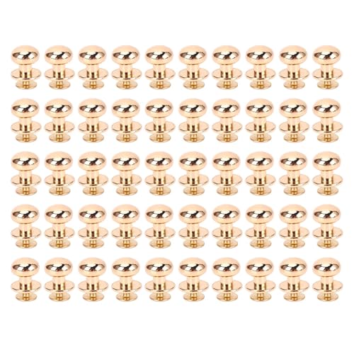 Aramox Runde Kopfmetall Dekorative Nieten Sichere Installation für Handcraft Projects Zink Legierung 50 Sets Ball Head Stud Nieten für Kleidung, Taschen (GOLD) von Aramox