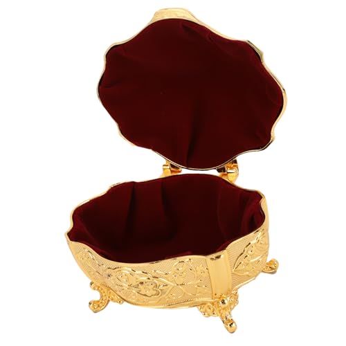 Aramox Vintage Metall -Schmuckschatulle, Luxuriöser Ovaler Schmuckstück mit Gravierten Mustern für Ringe und Ohrringe in Elegantem Dunkelrotem Samt von Aramox